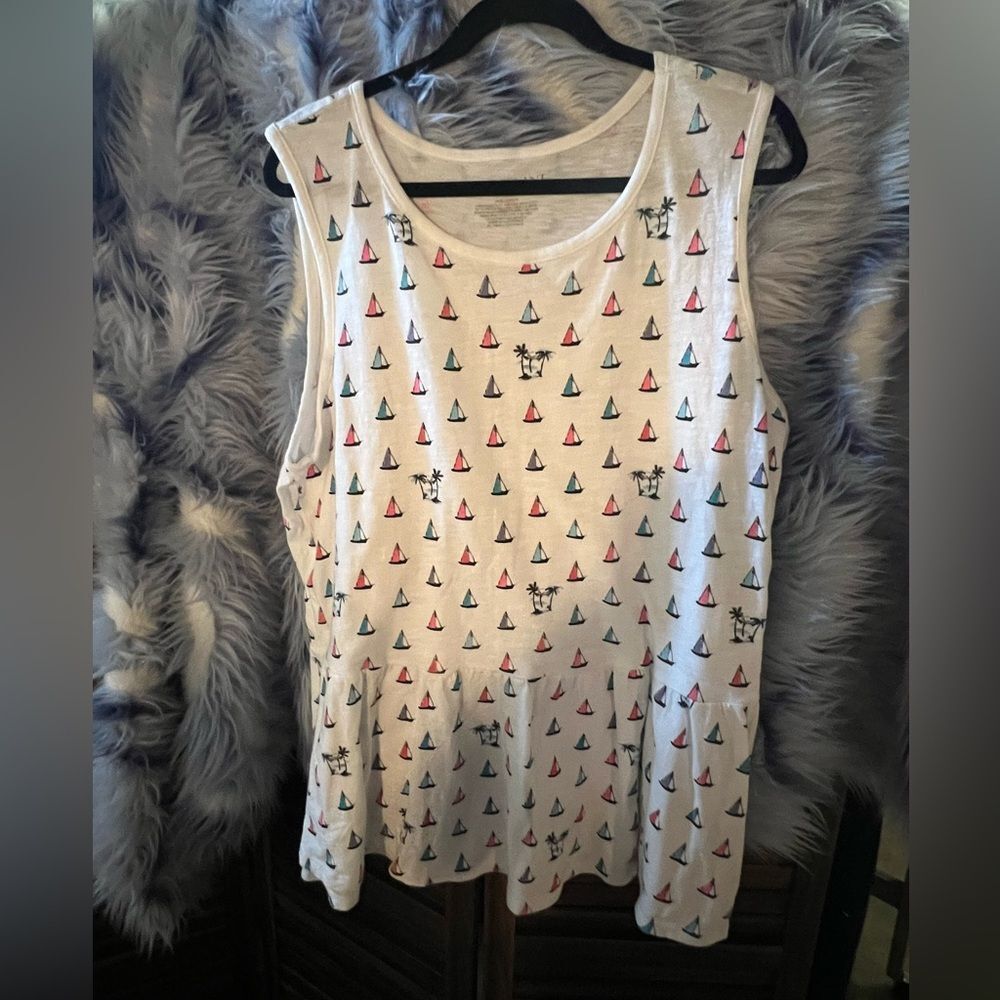 Lane Bryant White Top with Colorful Print